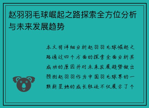 赵羽羽毛球崛起之路探索全方位分析与未来发展趋势